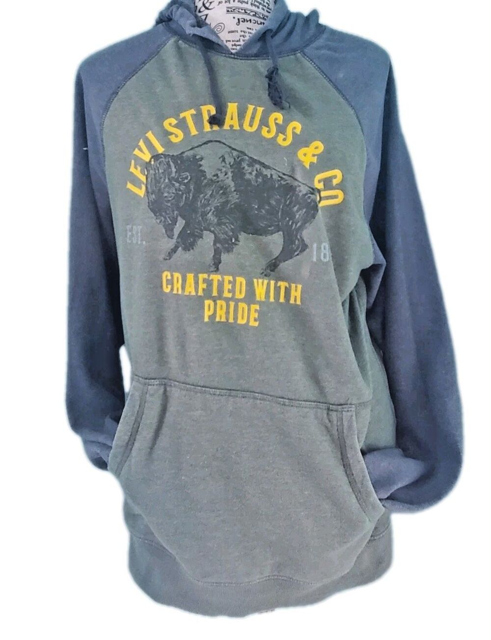 Levi Strauss Hoodie Womens Small Green&  Gray  Pullover Buffalo Logo Retro